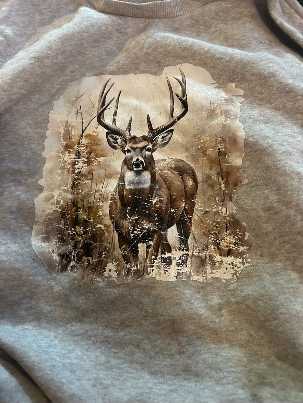 SHEIN Gray Sweatshirt with Brown Deer Graphic